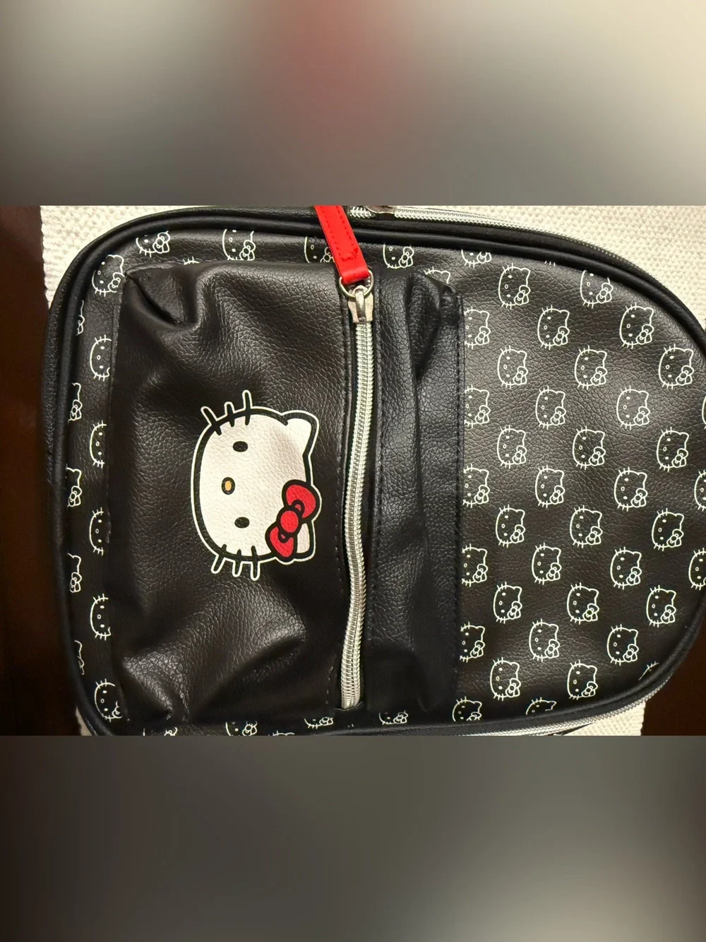 Hello Kitty Black Faux Leather Mini Backpack with All Over Print *NWT